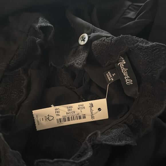 Madewell Black Lace-Inset Top in Silk Size L NT229 - Picture 6 of 6